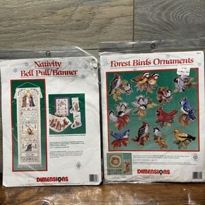 Vintage Dimensions Cross Stitch Kits Nativity Pull Forest Birds Ornaments Lot 2
